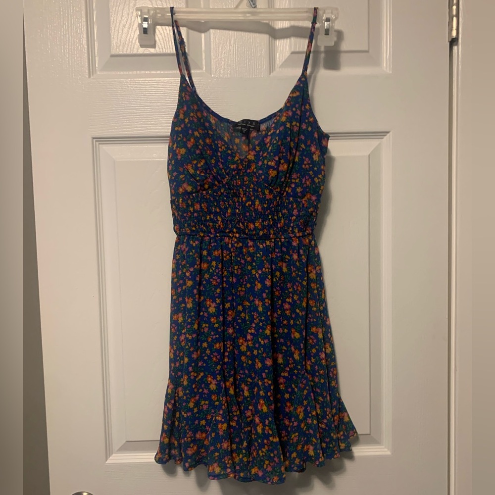 Blue dress with colorful flowers, worn once